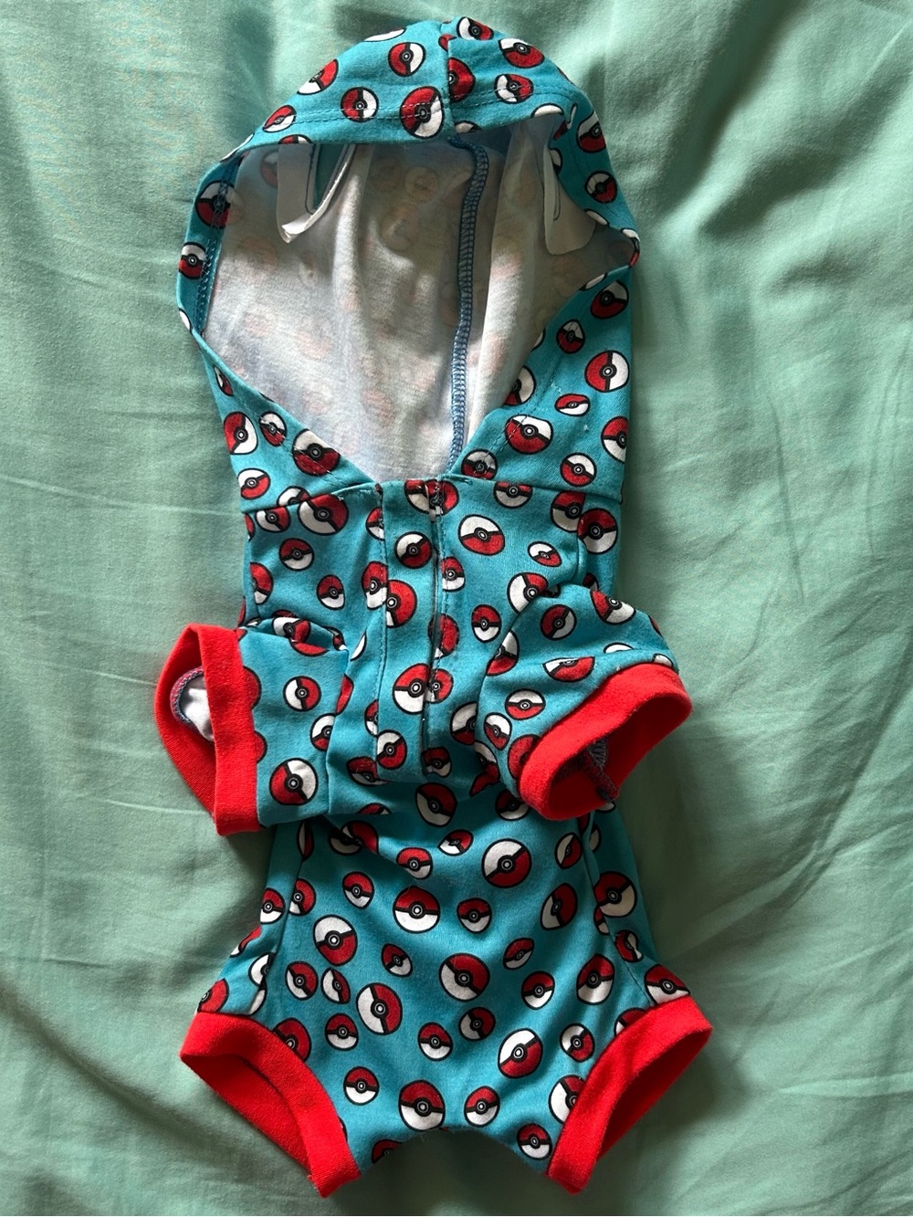 Build A Bear Pokemon Pokeball Hooded Sleeper Pajamas Blue Red Outfit BABW